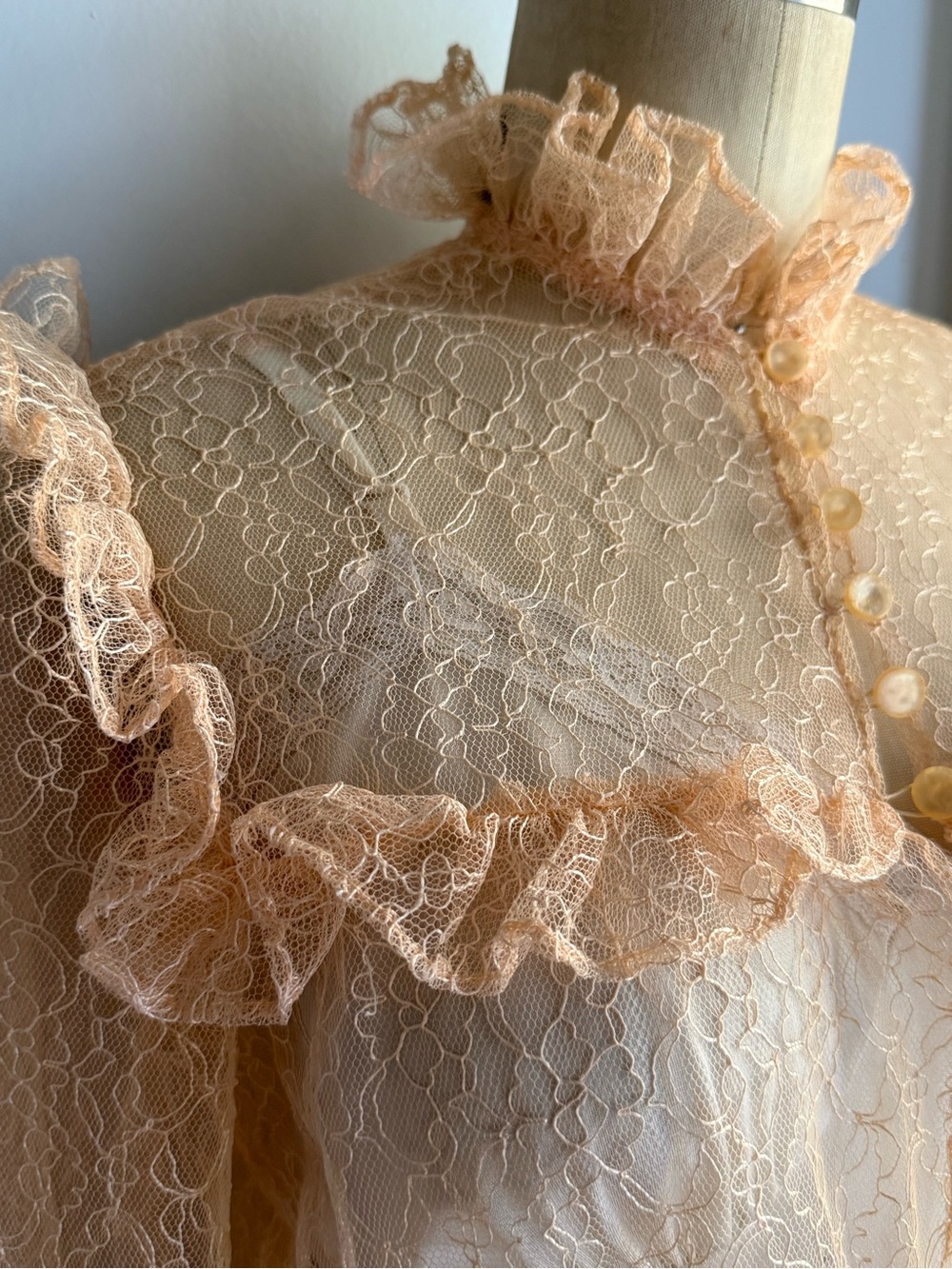 Vintage Romantic Lace Peplum Blouse Victorian Prairie Cottagecore Sheer Top